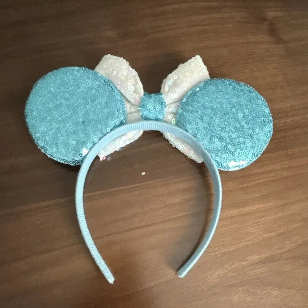 Girls Elsa Frozen Blue/White Sequin Padded Headband w/ Bow Snowflake, One Size